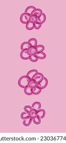 Set of 4 pink Watercolor carttoon doodle flower illustration icons, simple beautiful composition of decorative elements, isolated on grey background, hand drawing.