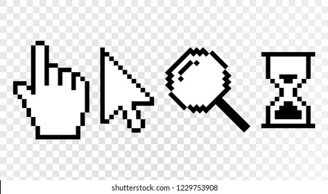 Set of 4 pixel cursors. Vector eps10.