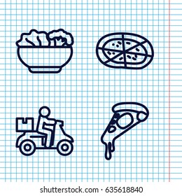 Set of 4 pizza outline icons such as pizza, food