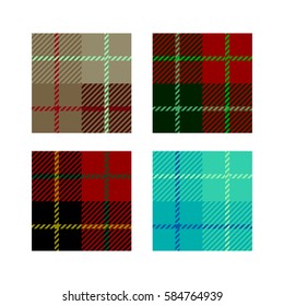 set of 4 Plaid fabric texture cells with stripes Scotland dark