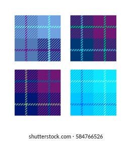 set of 4 Plaid fabric texture cells with stripes Scotland purple
