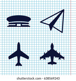Set of 4 plane filled icons such as plane, airport