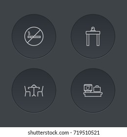 Set Of 4 Plane Outline Icons Set.Collection Of Luggage Check, No Smoking, Cafe And Other Elements.
