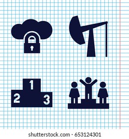 Set of 4 platform filled icons such as ranking, oil derrick