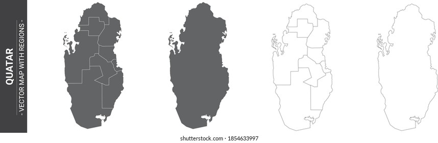 4 politische Karten von Quatar mit Regionen einzeln auf weißem Hintergrund