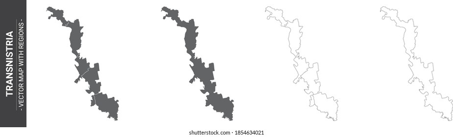 set of 4 political maps of Transnistria with regions isolated on white background