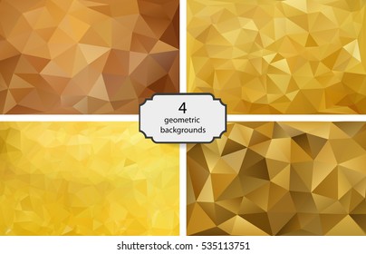 set of 4 polygonal backgrounds. gold background.