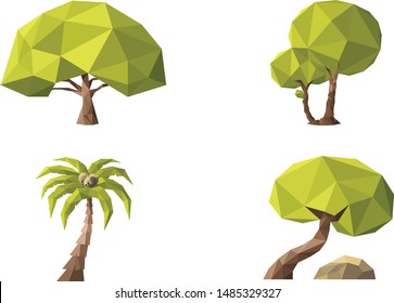 Set of 4 polygonal tree.	
