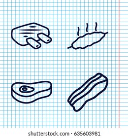 Set of 4 pork outline icons such as bacon