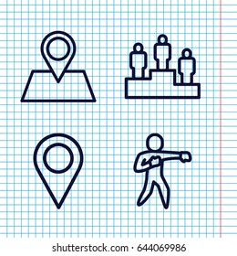Set of 4 position outline icons such as location pin, karate
