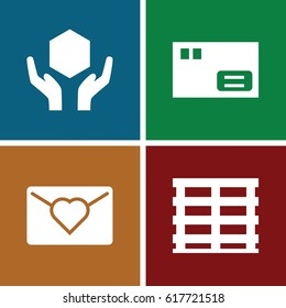 set of 4 post filled icons such as cargo box, handle with care, parcel