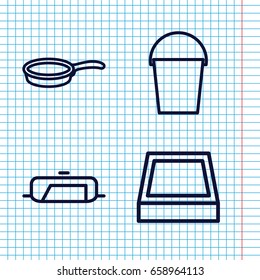 Set of 4 pot outline icons such as pan, bucket