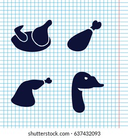 Set of 4 poultry filled icons such as chicken, goose