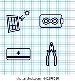 Set of 4 power outline icons such as pliers, air conditioner, solar panel