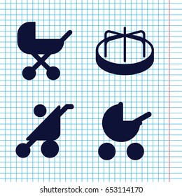 Set of 4 pram filled icons such as baby stroller
