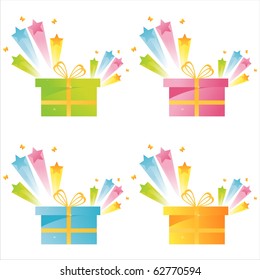 set of 4 presents with star splash