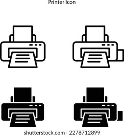 Set of 4 printer icon variations on white background, outline icons, silhouette icon.