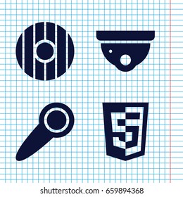 Set of 4 privacy filled icons such as security camera, door knob