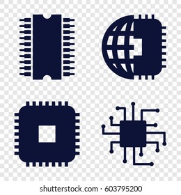 Set of 4 processor filled icons such as cpu, CPU