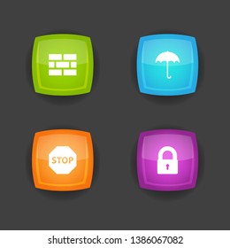 Set of 4 procuring icons set. Collection of stop, lock, brick wall and other elements.