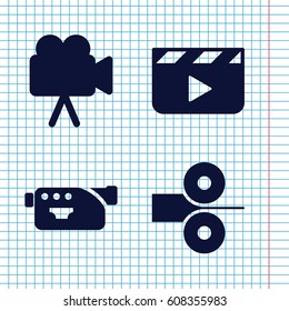Set of 4 production filled icons such as camera, paper press