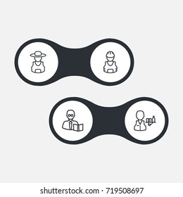 Set Of 4 Professions Outline Icons Set.Collection Of Farmer, Servant, Worker And Other Elements.