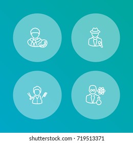 Set Of 4 Professions Outline Icons Set.Collection Of Artist, Reporter, Scientist And Other Elements.