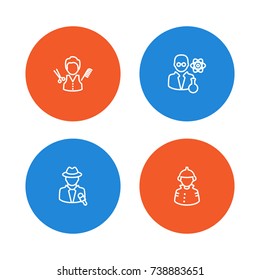 Set Of 4 Professions Outline Icons Set.Collection Of Firefighter, Barber, Reporter And Other Elements.