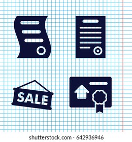 Set of 4 promotion filled icons such as bill of house sell, bill of house