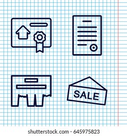 Set of 4 promotion outline icons such as bill of house sell, bill of house, ad