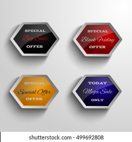 Set of 4 promotion stylized elements for big sale best offers advertisement black friday and cyber monday