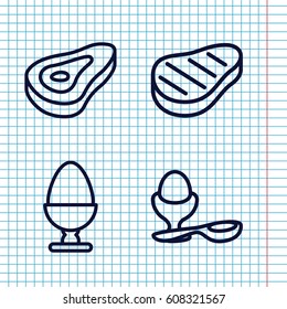 Set of 4 protein outline icons such as beef, boiled egg