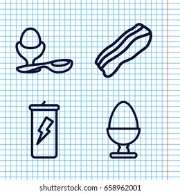 Set of 4 protein outline icons such as boiled egg, bacon, egg