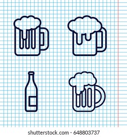 Set of 4 pub outline icons such as beer mug, beer