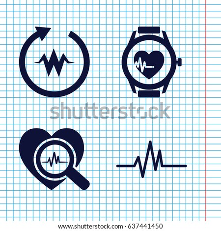Set of 4 pulse filled icons such as heartbeat, heartbeat search