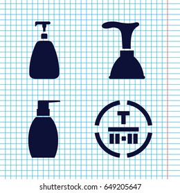 Set of 4 pump filled icons such as soap, plunger, bottle soap