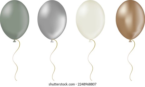 Set von 4 lila realistischen 3D-Helium-Ballons für Ihr Design. Glossige Ballons mit goldenem Band, perfekte Dekoration für Geburtstagsbroschüren, Einladungskarte oder Babydusche.