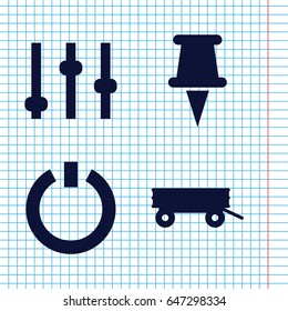 Set of 4 push filled icons such as barrow, pin, switch off