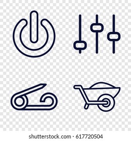 set of 4 push outline icons such as pin, wheelbarrow, switch off