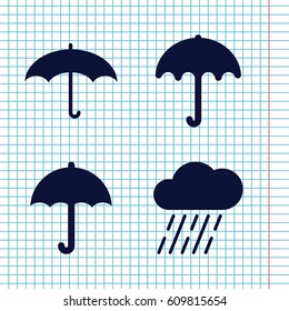 Set of 4 rain filled icons such as umbrella