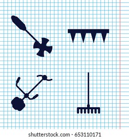 Set of 4 rake filled icons such as rake, gardening tool