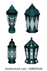 Set of 4 Ramadan Lanterns Kareem. Vector