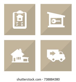 Set Of 4 Real Icons Set. Collection Of Lock, Option, Home And Other Elements.