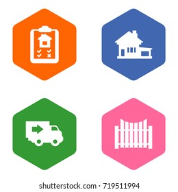 Set Of 4 Real Icons Set.Collection Of Truck, Option, Barrier And Other Elements.