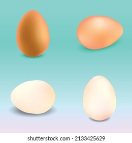 Set of 4 realistic eggs, white and beige