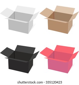 Set of 4 Realistic Multicolored Package Box. Vector illustration. No Gradient, No Transparency.