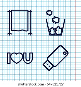 Set of 4 realistic outline icons such as i love you, studio curtain, usb drive