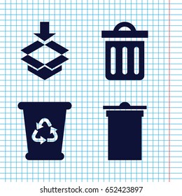 Set of 4 recycle filled icons such as trash bin, recycle bin, box