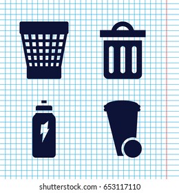 Set of 4 recycle filled icons such as trash bin, delete trash bin