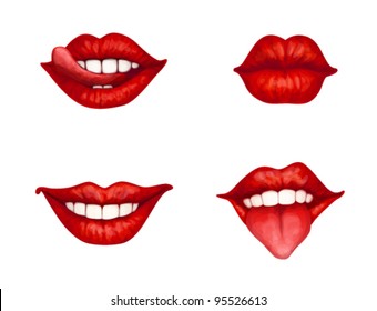 set of 4 red female lips